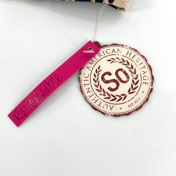 Reversible Halter Tie Bikini Top Junior Sz S Tan Black Animal Print Teal FLAW - Picture 10 of 15